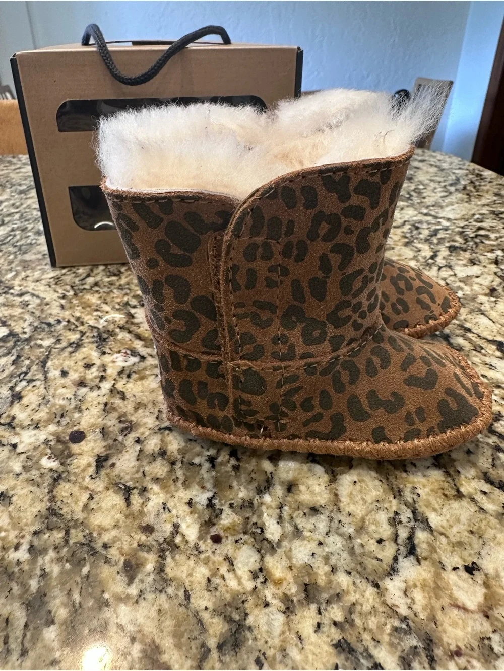 UGG infant Leopard Print Booties in Brown and Cream leopard XS